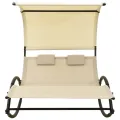 Chaise longue double avec auvent Textilène Crème