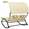Chaise longue double avec auvent Textilène Crème