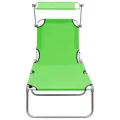 Chaise longue pliable avec auvent vert aluminium
