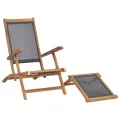 Chaise de terrasse avec repose-pied Bois de teck solide Noir