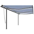 Auvent automatique capteur de vent/LED 6x3 m Bleu et blanc