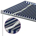 Auvent automatique capteur de vent/LED 6x3 m Bleu et blanc