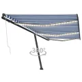 Auvent automatique capteur de vent/LED 600x300 cm Bleu et blanc