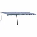 Auvent automatique capteur de vent/LED 600x300 cm Bleu et blanc