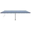 Auvent automatique capteur de vent/LED 600x300 cm Bleu et blanc