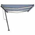 Auvent automatique capteur de vent/LED 600x300 cm Bleu et blanc
