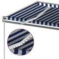 Auvent automatique capteur de vent/LED 600x300 cm Bleu et blanc