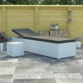 Chaise longue avec coussin et table à thé rotin Blanc