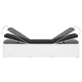 Chaise longue avec coussin et table à thé rotin Blanc