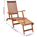 Chaise longue d'extérieur repose-pied et coussin Acacia solide