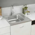 Jeu d'évier de cuisine et égouttoir argenté 600x600x155 mm inox