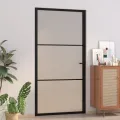 Porte intérieure 102,5x201,5 cm Noir Verre mat et aluminium