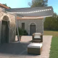 Auvent automatique capteur de vent/LED 400x350 cm Bleu et blanc