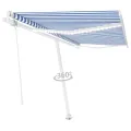 Auvent automatique capteur de vent/LED 400x350 cm Bleu et blanc