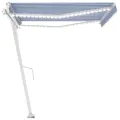 Auvent automatique capteur de vent/LED 400x350 cm Bleu et blanc