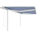 Auvent automatique capteur de vent/LED 4x3,5 m Bleu et blanc