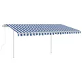 Auvent automatique capteur de vent/LED 4x3,5 m Bleu et blanc