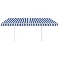Auvent automatique capteur de vent/LED 4x3,5 m Bleu et blanc