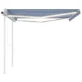 Auvent automatique capteur de vent/LED 4x3,5 m Bleu et blanc