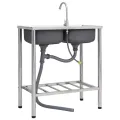 Évier de camping Double lavabo avec robinet Acier inoxydable