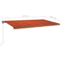 Auvent manuel rétractable avec LED 600x350 cm Orange et marron