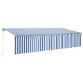 Auvent automatique store capteur de vent LED 6x3 m Bleu blanc