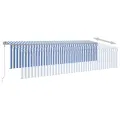 Auvent automatique store capteur de vent LED 6x3 m Bleu blanc