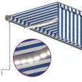 Auvent automatique store capteur de vent LED 6x3 m Bleu blanc