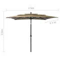 Parasol de jardin à 3 niveaux avec mât en aluminium taupe