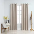 Rideaux occultants avec anneaux en métal 2 pcs Beige 140x245 cm
