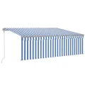 Auvent automatique store capteur de vent LED 4,5x3 m Bleu blanc
