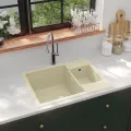 Évier de cuisine deux lavabos trou de trop-plein Beige Granit