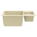 Évier de cuisine deux lavabos trou de trop-plein Beige Granit