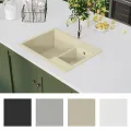 Évier de cuisine deux lavabos trou de trop-plein Beige Granit
