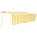 Auvent rétractable manuel avec store LED 5x3 m Jaune et blanc