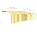 Auvent rétractable manuel avec store LED 5x3 m Jaune et blanc