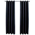 Rideaux occultants avec anneaux en métal 2 pcs Noir 140x245 cm