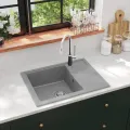 Évier de cuisine avec trou de trop-plein ovale Gris Granit
