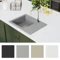 Évier de cuisine avec trou de trop-plein ovale Gris Granit