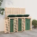 Abri pour poubelle triple sur roulettes bois massif de pin