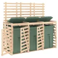 Abri pour poubelle triple sur roulettes bois massif de pin