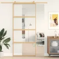 Porte coulissante doré 90x205 cm verre ESG clair et aluminium
