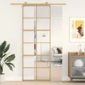 Porte coulissante doré 76x205 cm verre ESG clair et aluminium