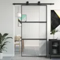 Porte coulissante noir 102,5x205 cm verre trempé aluminium