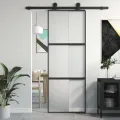 Porte coulissante noir 76x205 cm verre trempé aluminium