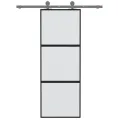 Porte coulissante noir 76x205 cm verre trempé aluminium