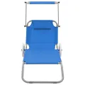 Chaise longue pliable avec auvent et roues Acier Bleu