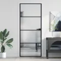 Porte intérieure mince noir 83x201,5 cm verre trempé aluminium