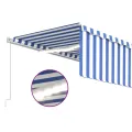 Auvent rétractable manuel avec store et LED 5x3 m Bleu et blanc