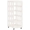 Porte-bûches avec roulettes blanc 40x49x110 cm bois massif pin